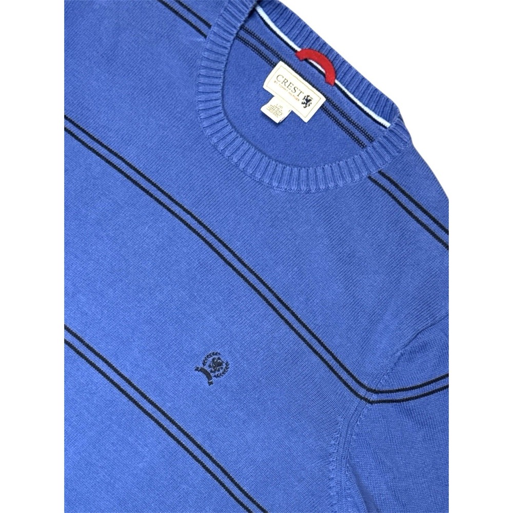 Tommy Hilfiger Crest Sweater Mens‎ Large Blue Navy Striped Crewneck Ribbed Knit - Picture 3 of 9